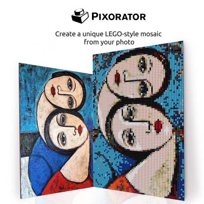 Two Heads Brick Mosaic - Cubism Pixel Art